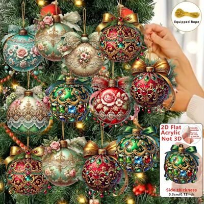 8pcs 2D Flat Acrylic Christmas Ball Ornaments Floral Circula