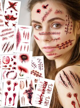 32Pcs Halloween 3D Fake Scar Temporary Tattoos - Bloody Woun