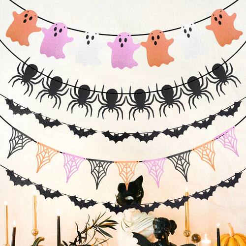 Halloween Party Banner Garlands Cartoon Ghost Bat Spider Han