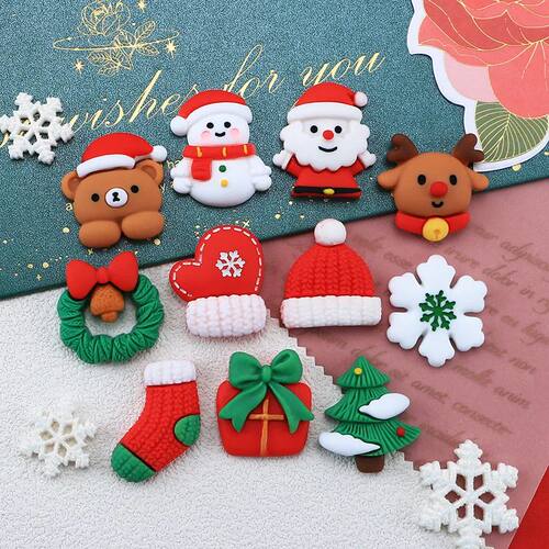 10Pc New Cute Mini Christmas Series Flat Back Resin Cabochon