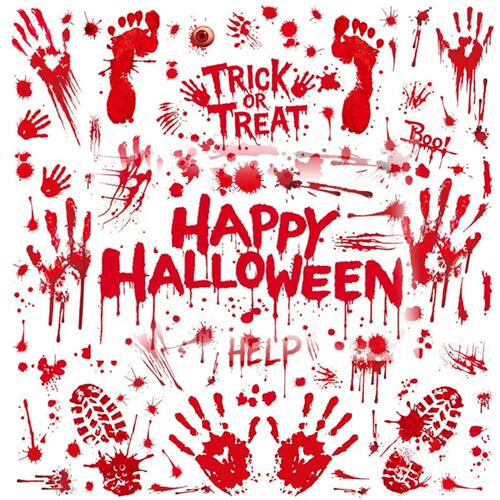 Horror Blood Handprint Footprint Halloween Sticker Window El