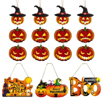 Halloween Wooden Hanging Ornaments Pumpkin Boo Trick or Trea
