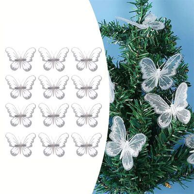 12Pcs White Butterfly Clips Room Ornaments Christmas Tree Pe