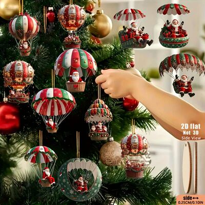 12pcs Christmas Tree 2D Wooden Hanging Decoration Set with M