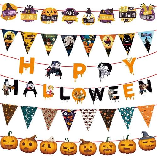 Halloween Banner Hanging Garland Bunting Pumpkin Bat Ghosts