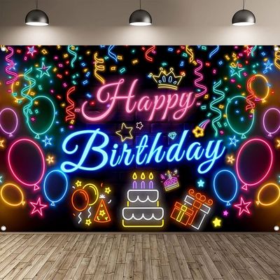 Glow Happy Birthday Backdrop Banner Bbirthday Party Decorati