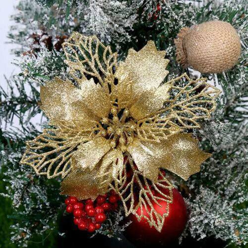 1/5pc 11cm Glitter Christmas Flowers Mini Artificial Poinset