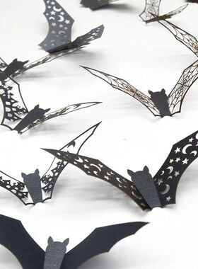 New 12Pcs Halloween 3D Hollow Bat Wall Stickers Black Bat St