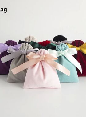 50/20pcs Wholesale Color Velvet Bags Drawstring Bow Small Ca