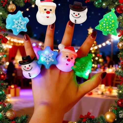 3/5/10Pcs Christmas Snowman Tree Snowflake Theme Glowing Rin