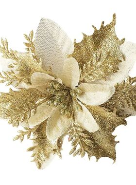 5pcs 15cm Glitter Poinsettia Christmas Artificial Flowers Wi