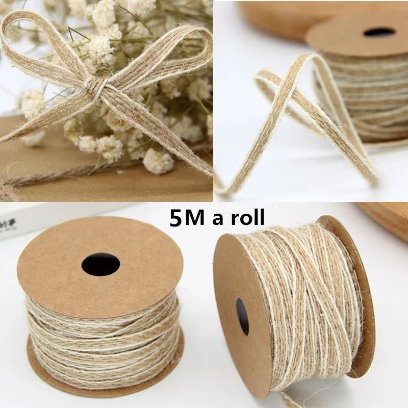 5M/Roll Width 0.5cm Jute Burlap Rolls Hessian Ribbon With La