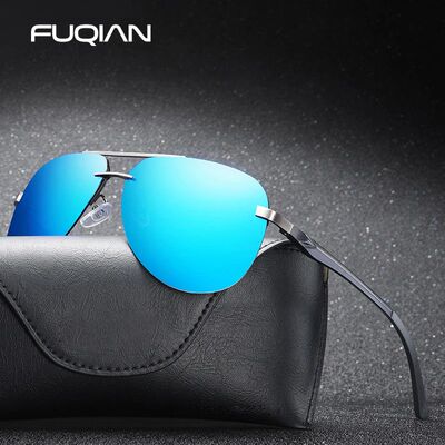 Fashion Rimless Pilot Polarized Sunglasses Men Women Aluminu