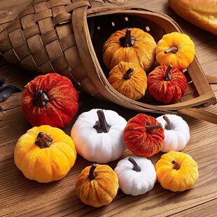Halloween Velvet Pumpkins Fake Gourds Table CenterPc Farmhou