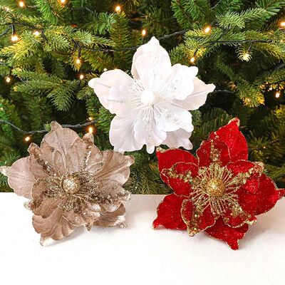 Large Glittery Christmas Flowers Simulation Sequin Floral Xm