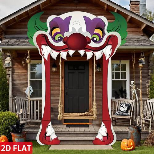 2D FLAT Scary Clown Halloween Door Banner - Party Photo Boot