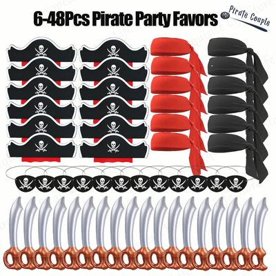 6-48Set Pirate Party Favors for Kids Birthday Gift Pirate Ha