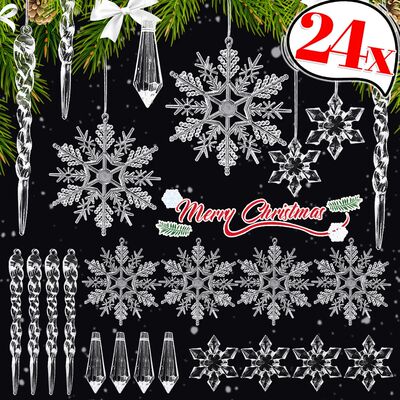 5-24pcs Crystal Clear Snowflake Christmas Tree Ornaments Ici