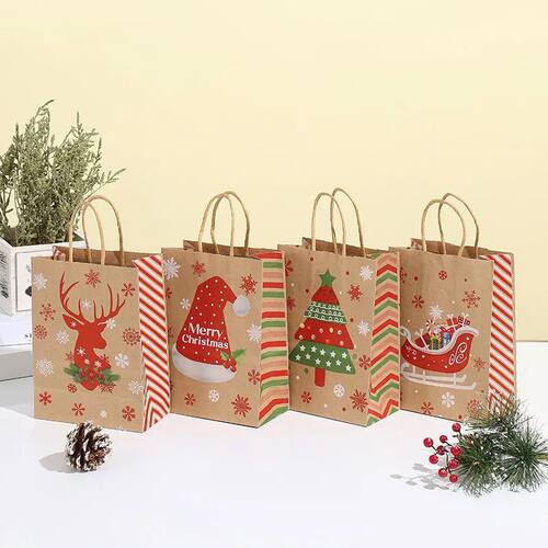 8PCS Kraft Paper Bags Santa Claus Fawn Gift Bags Christmas E