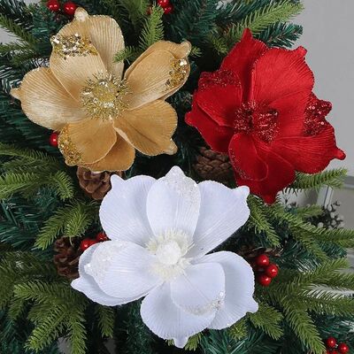 Glitter Sequins Magnolia Merry Christmas Flower Artificial C