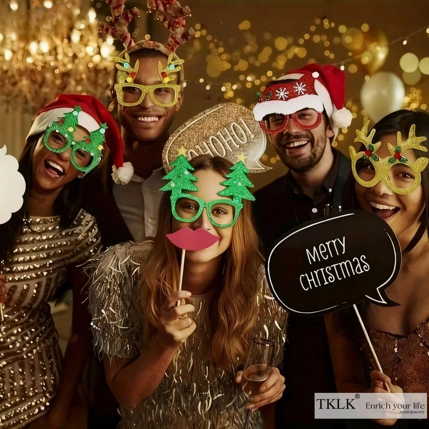 1 set Christmas Glasses or with Glitter Reindeer Antlers San