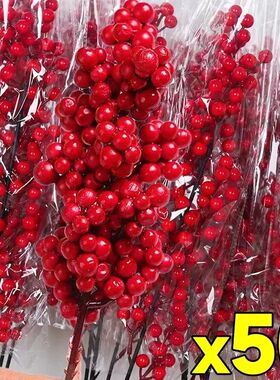 Christmas Artificial Red Berries Branch Fake Plants Flowers