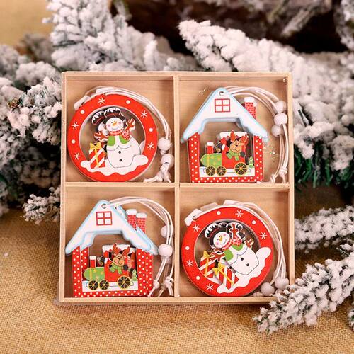 12/9Pcs Christmas Wooden Pendant Snowflake Xmas Tree Hanging