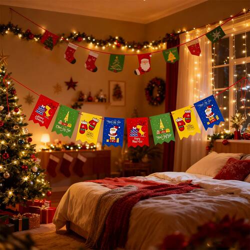 Christmas paper Christmas tree decoration string flags festi