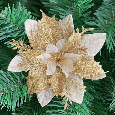 1pcs Christmas Glitter Artificial Flowers Christmas Tree Han