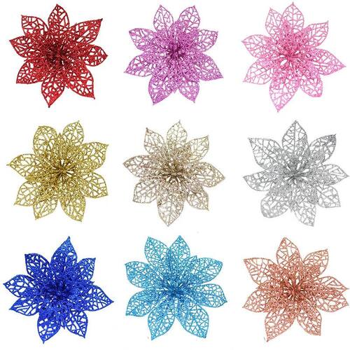14cm 10/5Pcs Glitter Artificial Flower Heads Christmas Tree