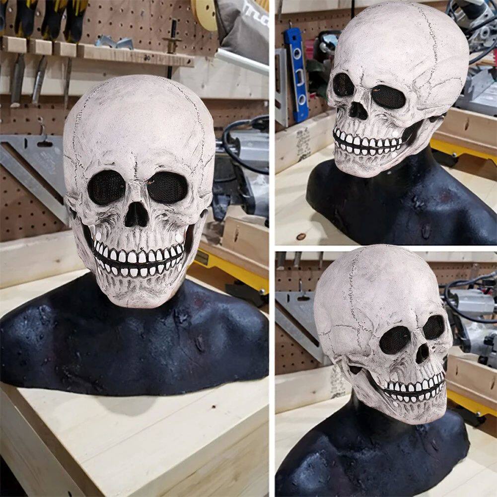 Halloween Latex Skull Mask Horror Glowing Green Eyes Skull M