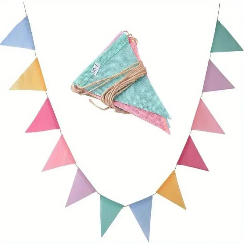 Colourful Jute Linen Pennant Flags Festival Bunting Banners