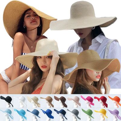 15cm Wide Brim Straw Hats For Women Summer Floppy Foldable P