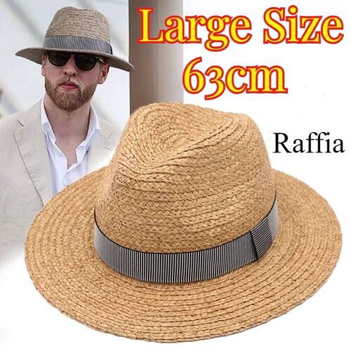 Large Size Natural Raffia Jazz Straw Hat for Men Women Wide