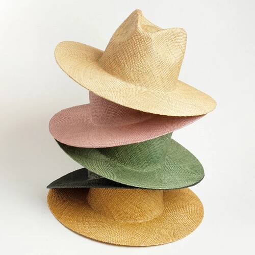 Wide Brim Straw Fedora Hat Fine Braid Precious Grass Summer