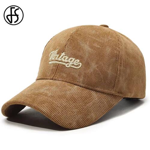 Stylish Brown Men Women Corduroy Hats Vintage Baseball Cap S