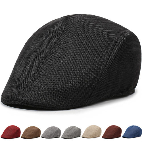 Summer Men's Cap Solid Color Linen Beret Director Cap Middle