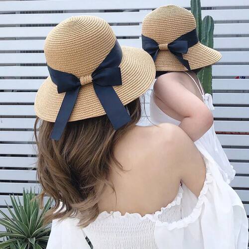 New Summer Parent-Child Straw Cap Women Flower Wreath Bowkno