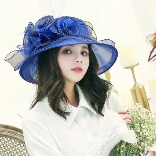 Women Organza Hat 3D Flower Wide Brim Top Hat French Sun Cap