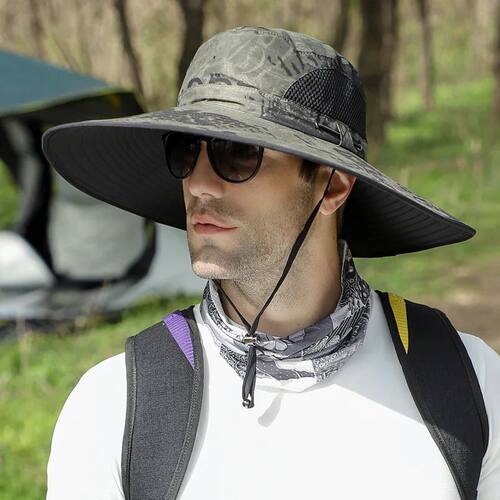 15cm Large Brim Sun Hat for Men Summer Face Neck Protection