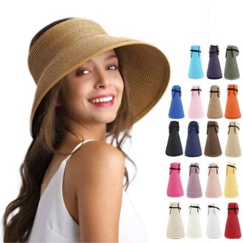 Summer Hats For Women Roll Up Sun Visor Wide Brim Straw Hat