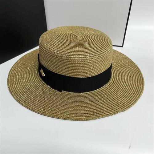 Women's Sun Summer Boater Straw Hat Fashion Shine Gold Flat