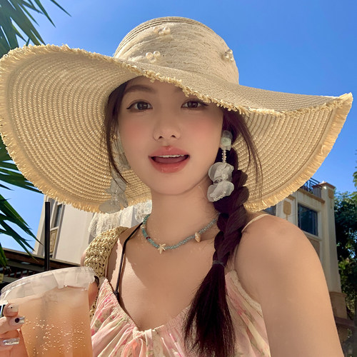 Lace Bow Big Brim Straw Hat Beach Sunscreen Hat Ladies Beaut