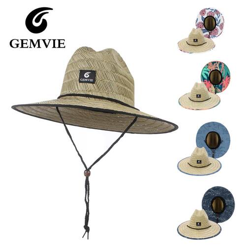 Women Lifeguard Hat Beach Straw Hat Outdoor Printing Wide Br
