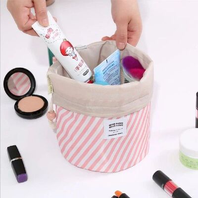 Women makeup bag Drawstring Cosmetic Bag Round Travel Organi