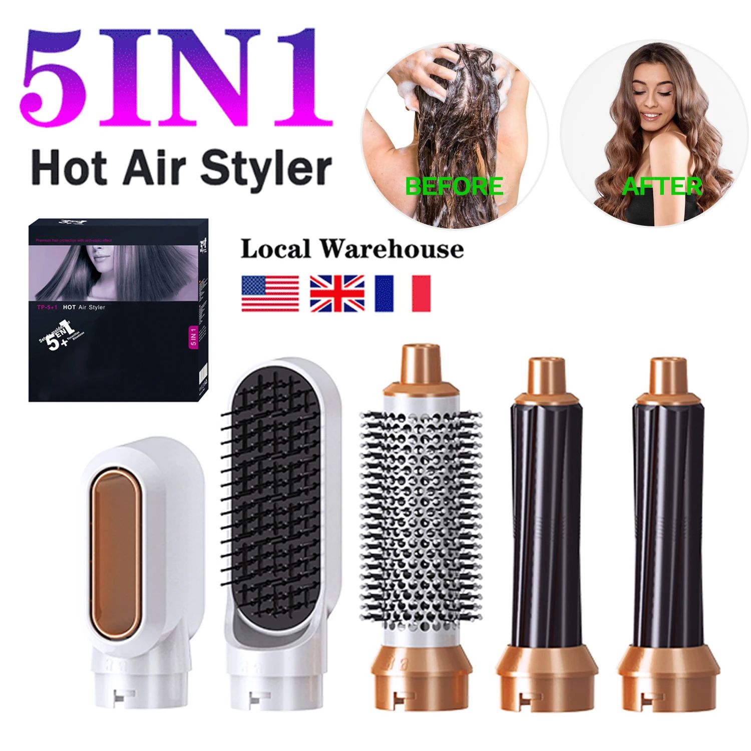Hot Air Comb Set 5In1 Hair Dryer Wet and Dry Curling Iron Ha