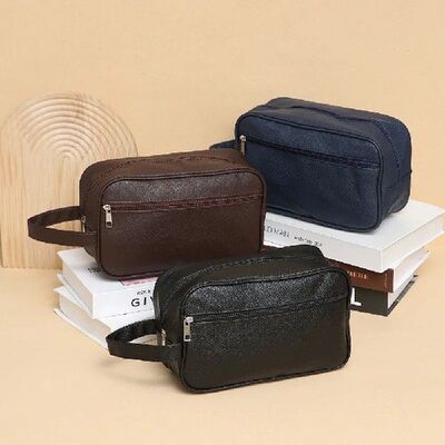 1pcs Mens Business Travel Bag Zipper Makeup Bags PU Leather