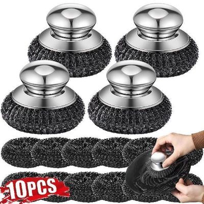 1-10PCS Stainless Steel Pot Brush with Handle Heavy Duty Dis