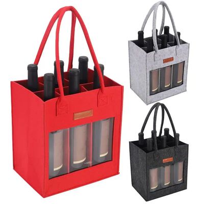6 Bottle Wine Carrier Tote Wine Tote Bag Divider Handle Felt