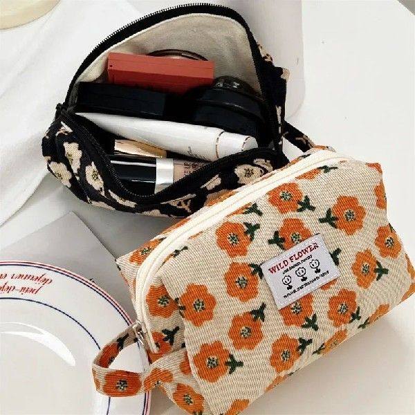 Women's Cosmetic Bag Corduroy Flower Lipsticks Makeup Bag Ko